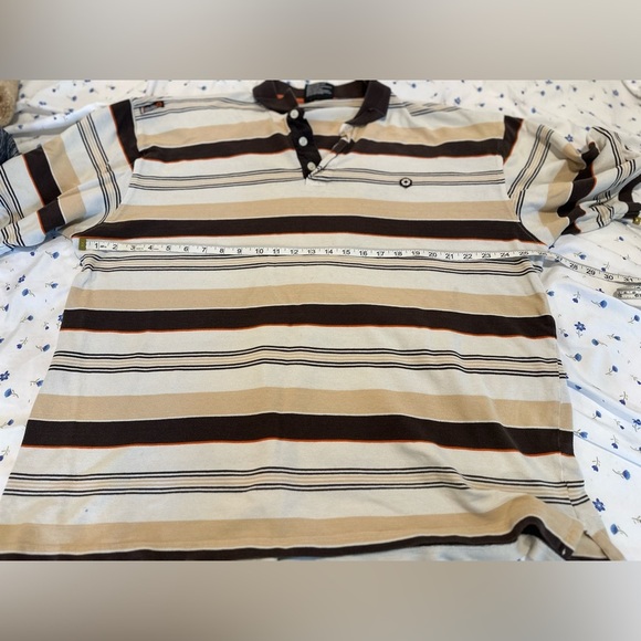 Vintage 90s Y2K South Pole Sz: 3XL Tan & Dark Brown Striped Short Sleeve Polo. - Picture 3 of 16